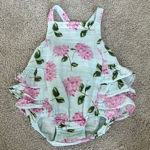 Angel Dear Floral Ruffle One Piece - Pink and Green bubble